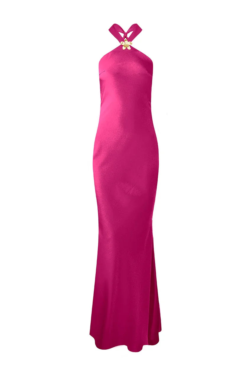 CHARA LOW CROSS BACK MAXI DRESS - MAGENTA