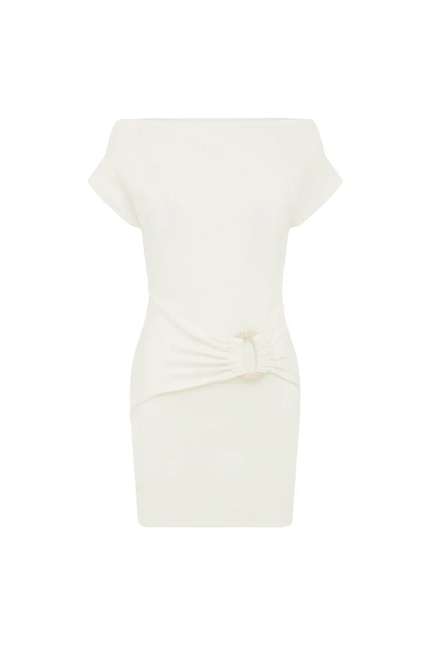 KAMRYN SIDE TIE KNIT MINI DRESS - WHITE