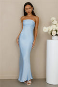 The Seraphina Strapless Satin Maxi Dress Blue